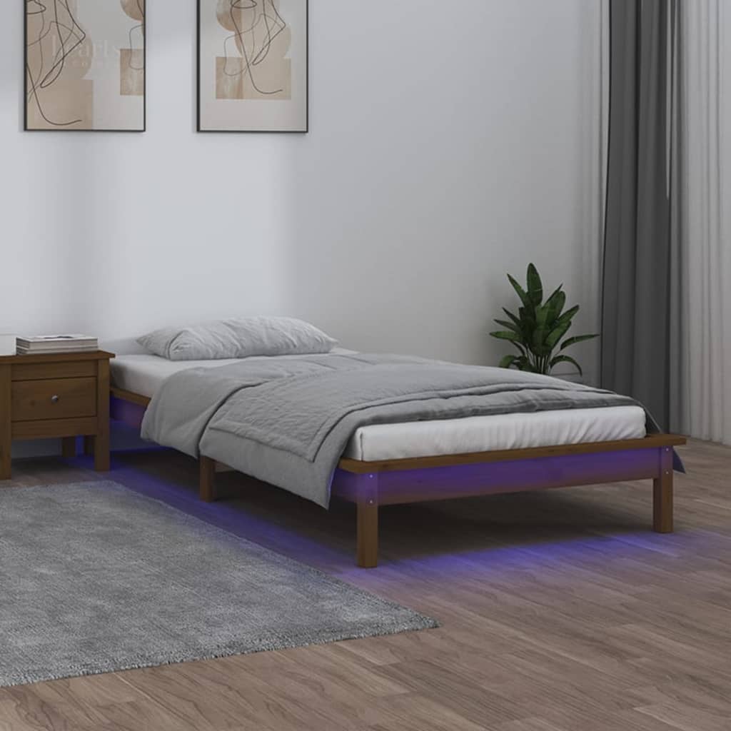 vidaXL Rám postele s LED světlem medově hnědý 100x200 cm masivní dřevo