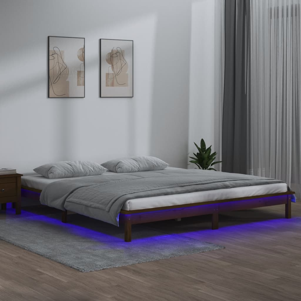 vidaXL Rám postele s LED světlem medově hnědý 200x200 cm masivní dřevo