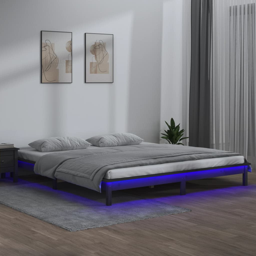 vidaXL Rám postele s LED světlem šedý 120 x 200 cm masivní dřevo