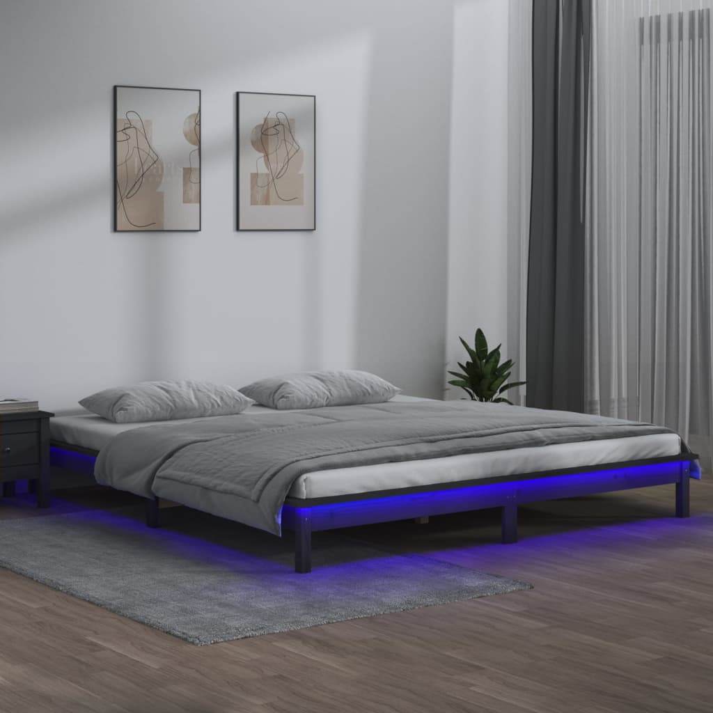 vidaXL Rám postele s LED světlem šedý 140 x 190 cm masivní dřevo