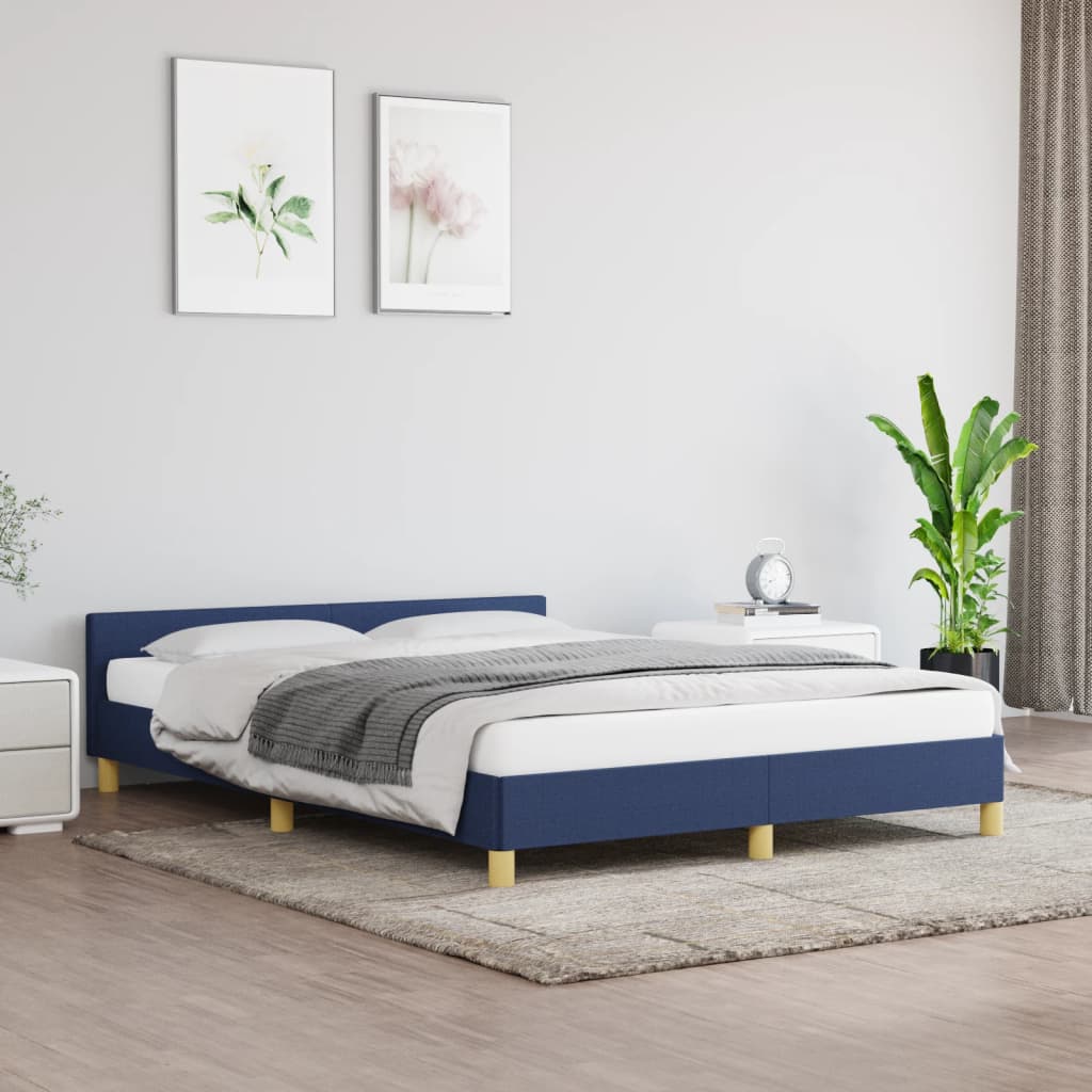 vidaXL Rám postele s čelem modrý 140x190 cm textil