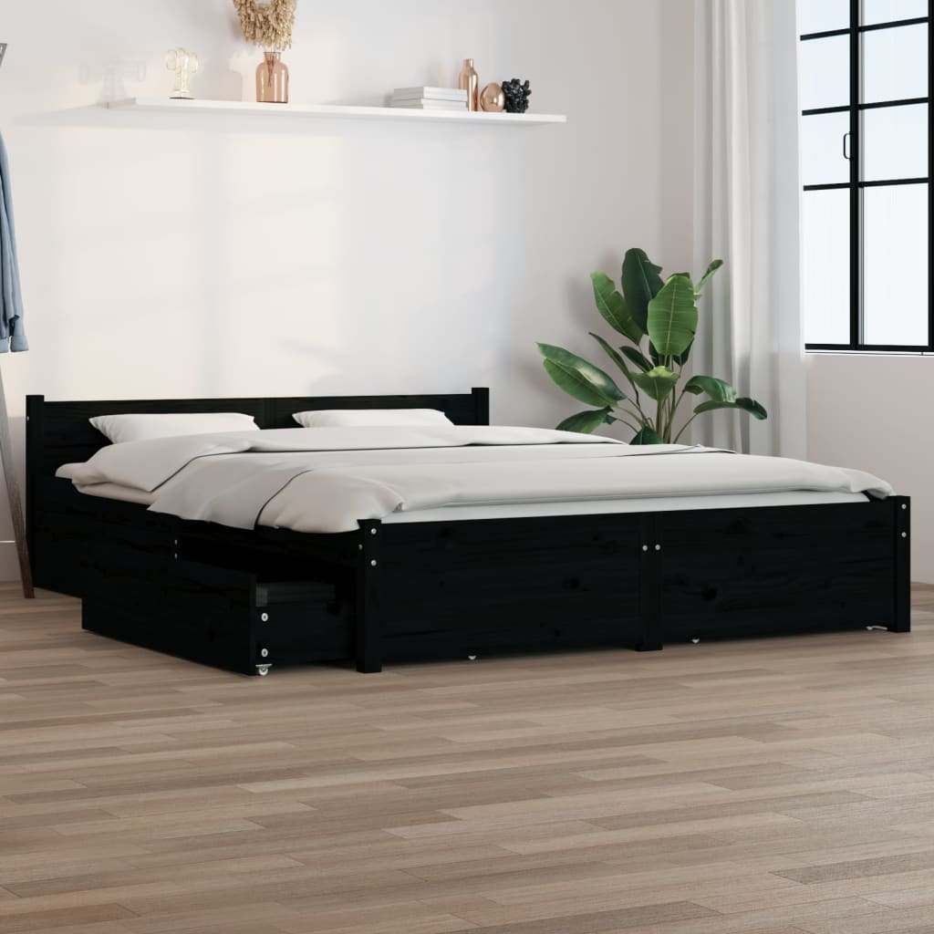 vidaXL Rám postele se zásuvkami černý 135 x 190 cm Double