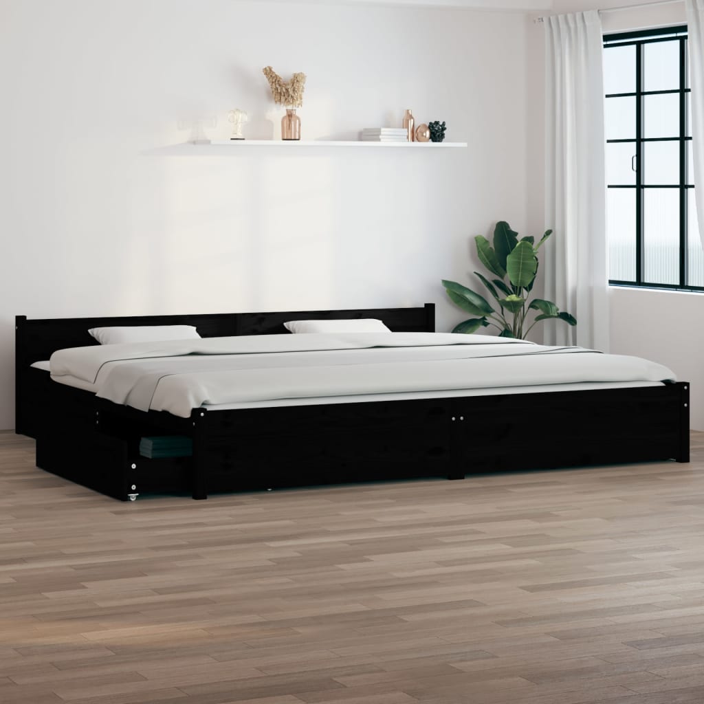 vidaXL Rám postele se zásuvkami černý 180 x 200 cm Super King