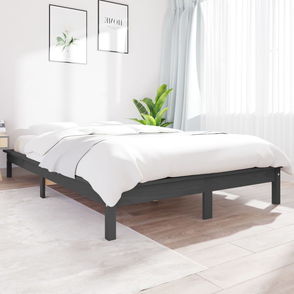vidaXL Rám postele šedý 150 x 200 cm masivní borovice King Size