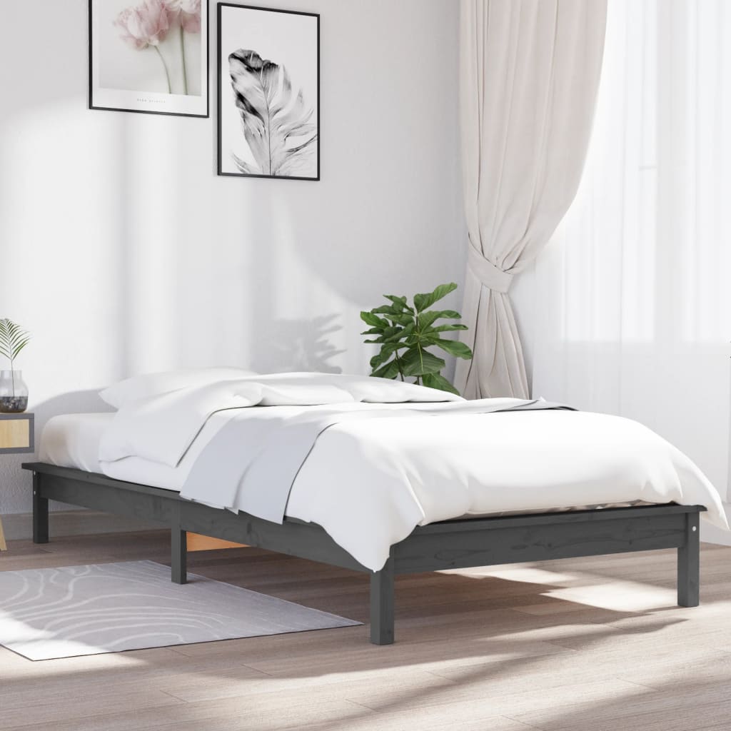 vidaXL Rám postele šedý 75 x 190 cm masivní borovice Small Single