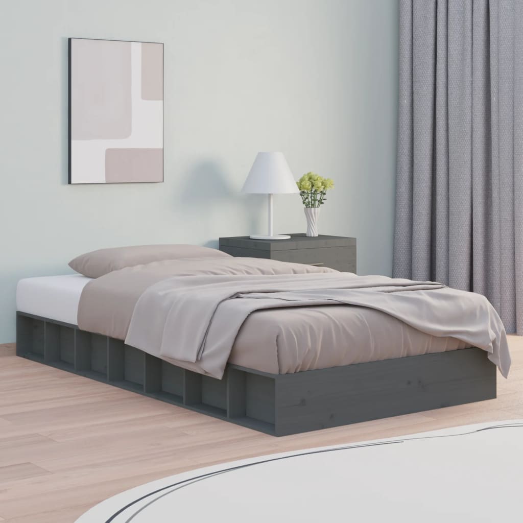 vidaXL Rám postele šedý 90 x 200 cm masivní dřevo