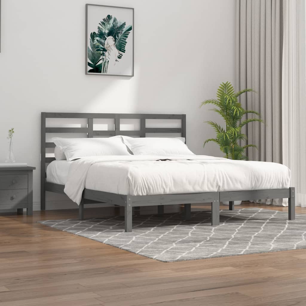 vidaXL Rám postele šedý masivní dřevo 180 x 200 cm Super King
