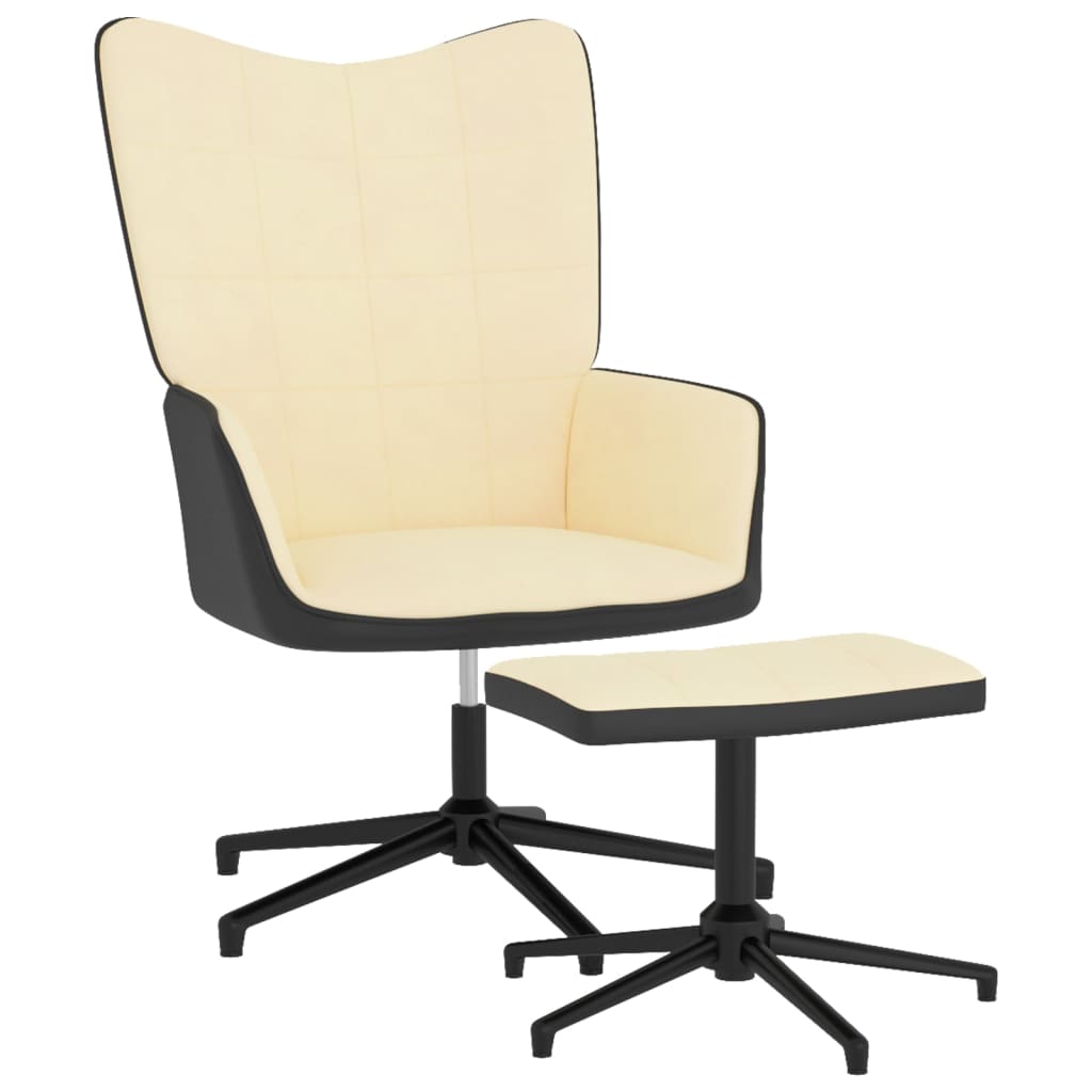 vidaXL Relaxační křeslo se stoličkou krémově bílé samet a PVC
