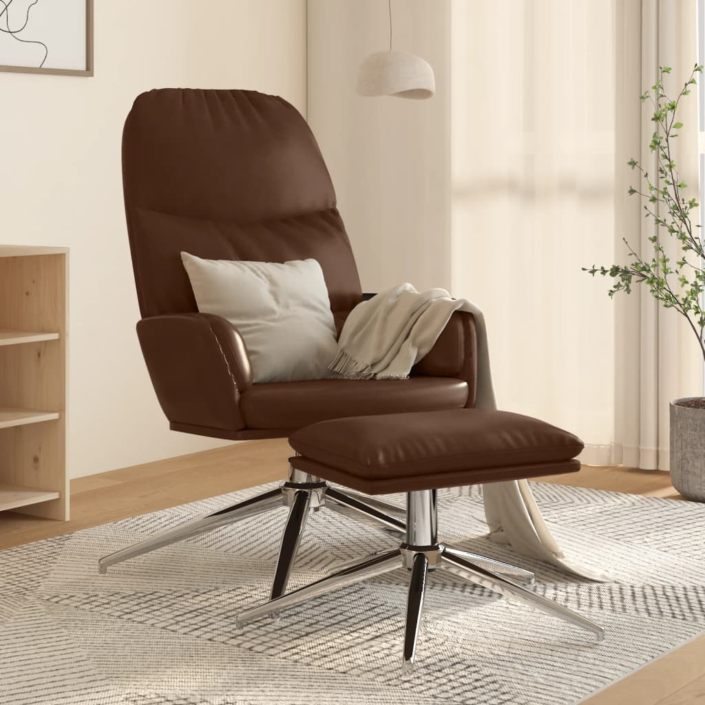 vidaXL Relaxační křeslo se stoličkou lesklé hnědé umělá kůže