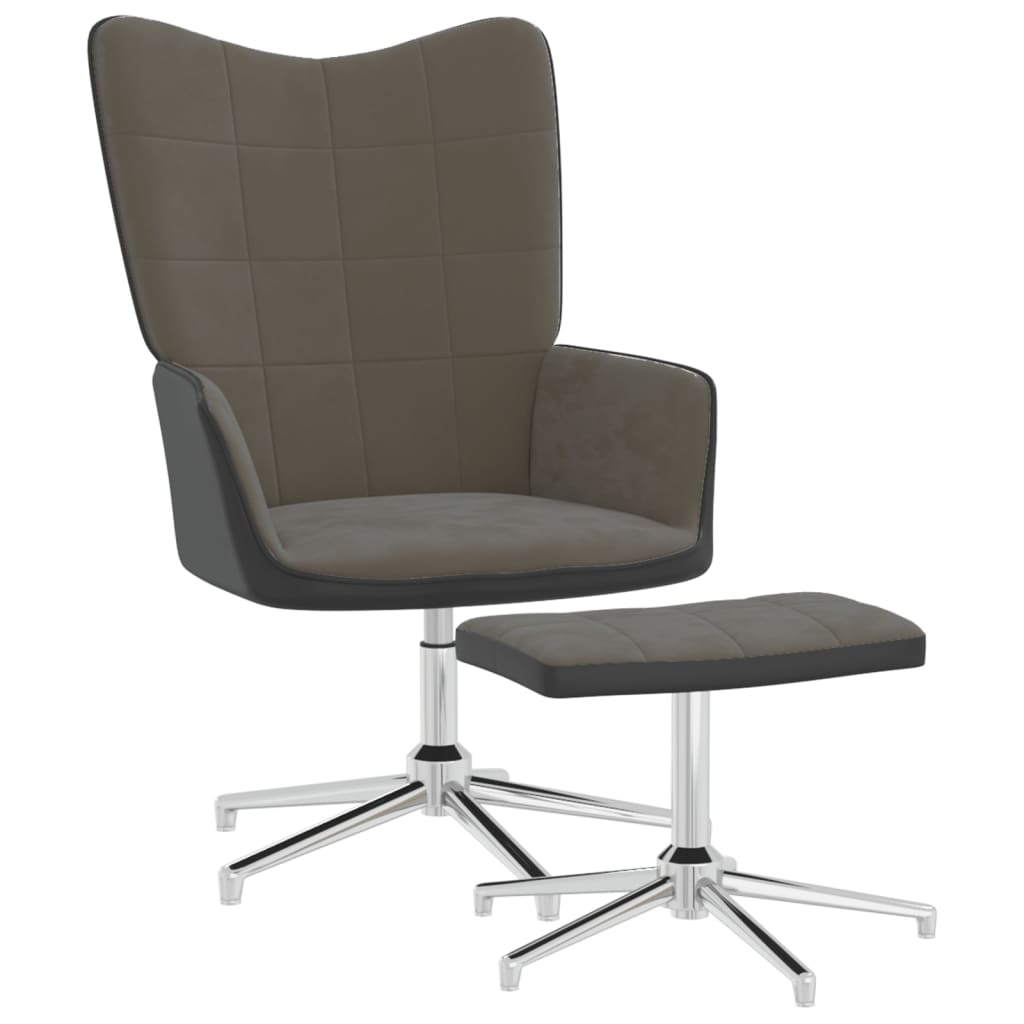 vidaXL Relaxační křeslo se stoličkou tmavě šedé samet a PVC