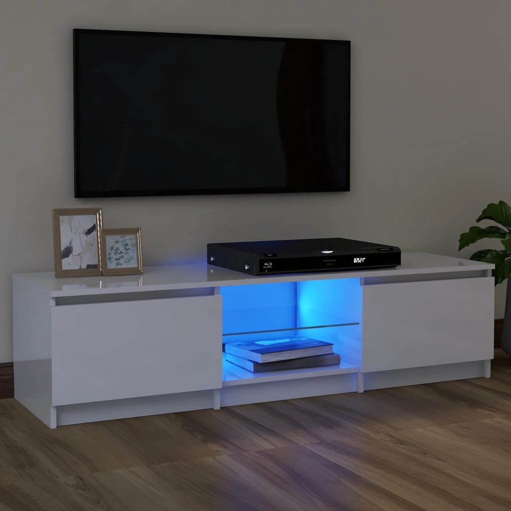 vidaXL TV skříňka s LED osvětlením bílá vysoký lesk 120 x 30 x 35
