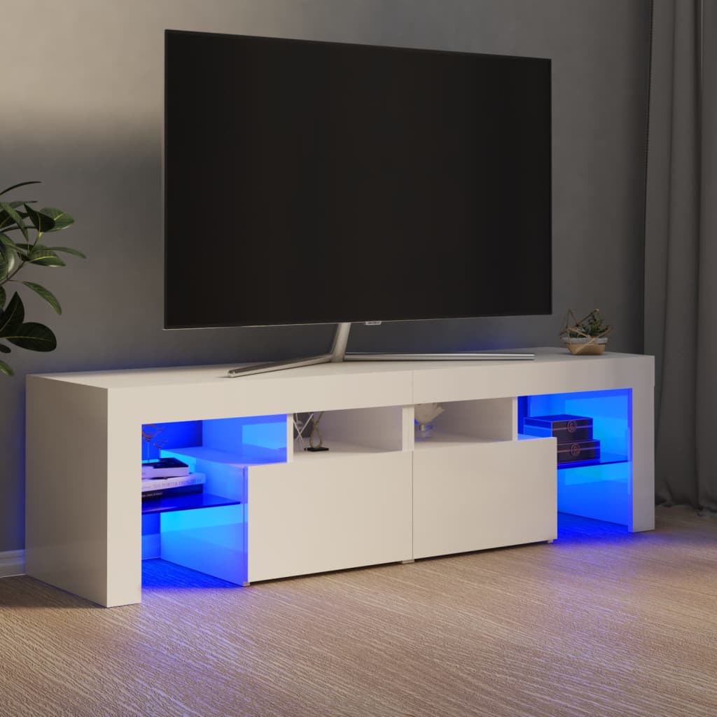 vidaXL TV skříňka s LED osvětlením bílá vysoký lesk 140x36