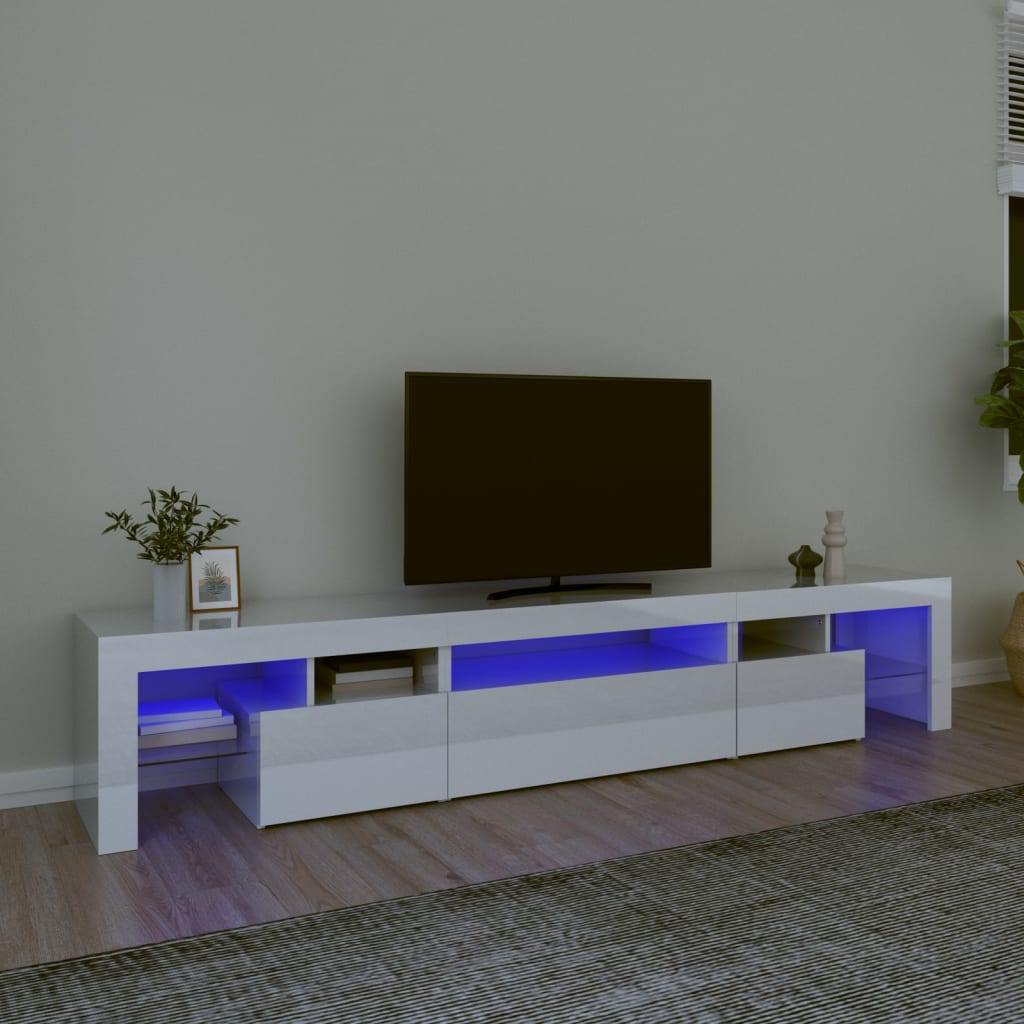 vidaXL TV skříňka s LED osvětlením bílá vysoký lesk 215x36
