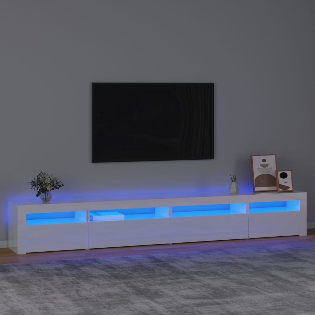 vidaXL TV skříňka s LED osvětlením bílá vysoký lesk 270 x 35 x 40 cm