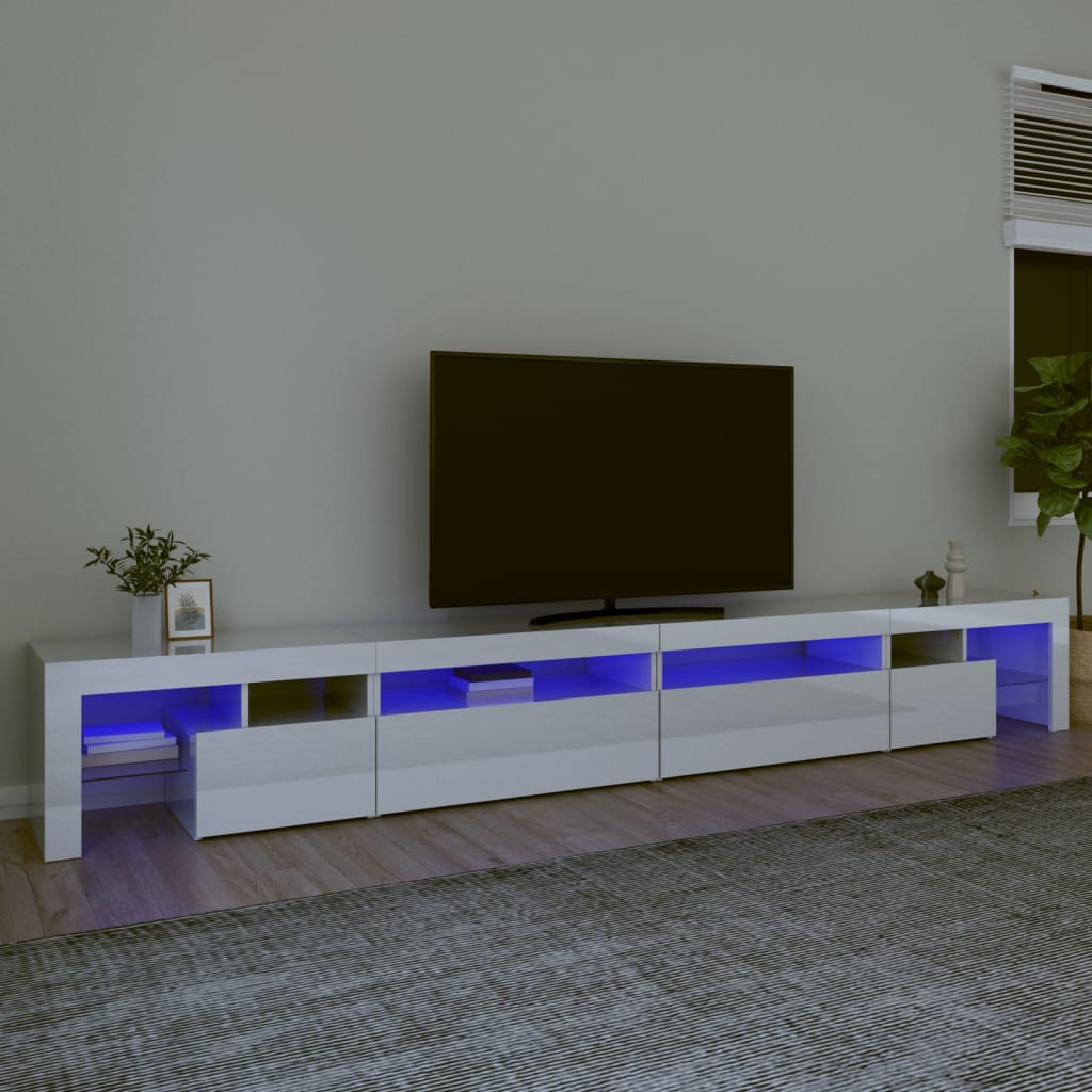 vidaXL TV skříňka s LED osvětlením bílá vysoký lesk 290x36