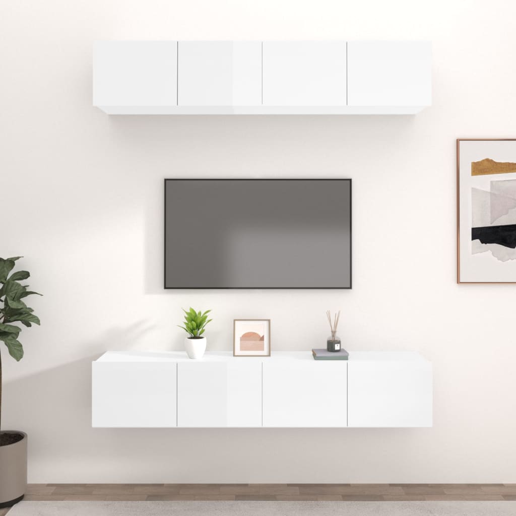 vidaXL TV skříňky 4 ks bílé vysoký lesk 80x30x30 cm kompozitní dřevo