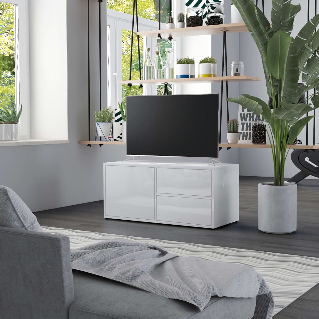 vidaXL TV stolek bílý s vysokým leskem 80 x 34 x 36 cm dřevotříska