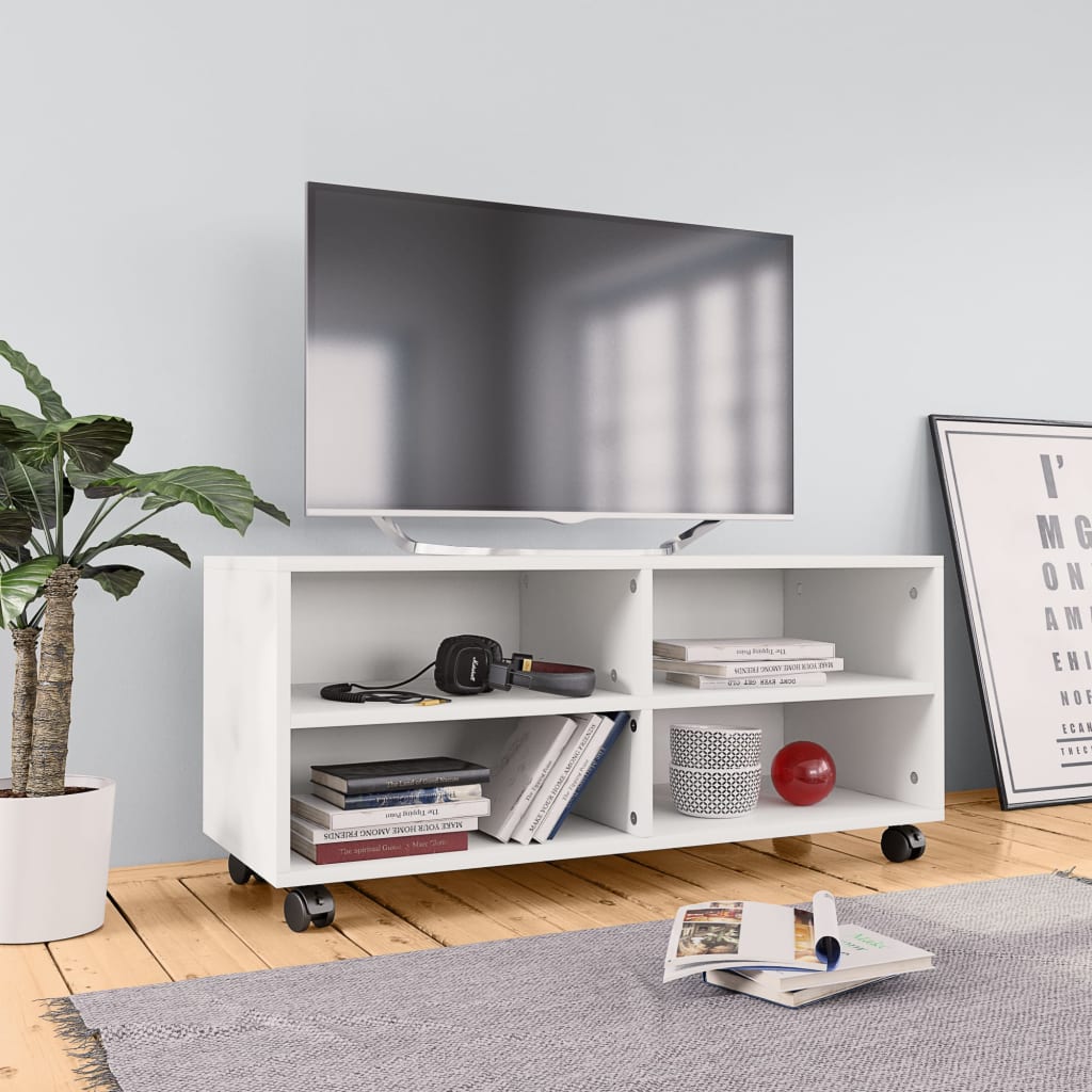 vidaXL TV stolek s kolečky bílý 90 x 35 x 35 cm dřevotříska