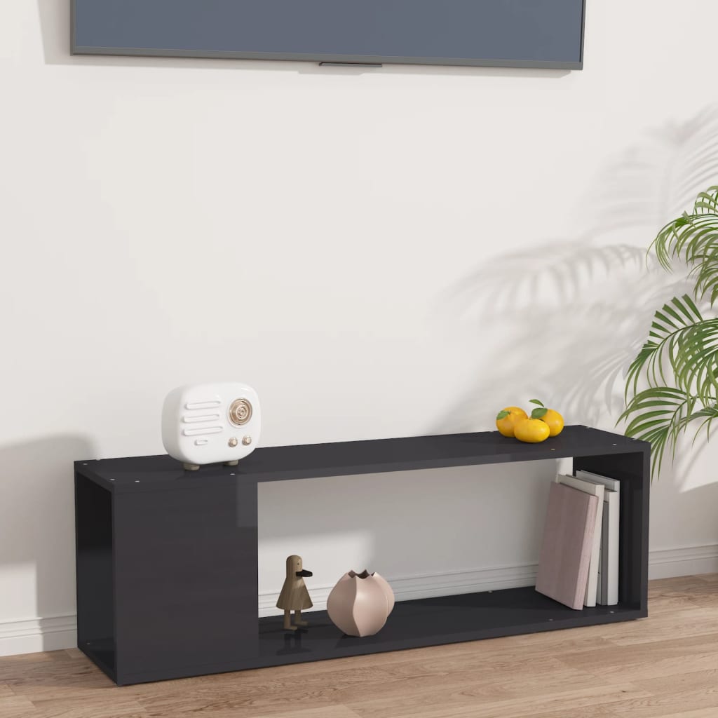 vidaXL TV stolek šedý s vysokým leskem 100 x 24 x 32 cm dřevotříska