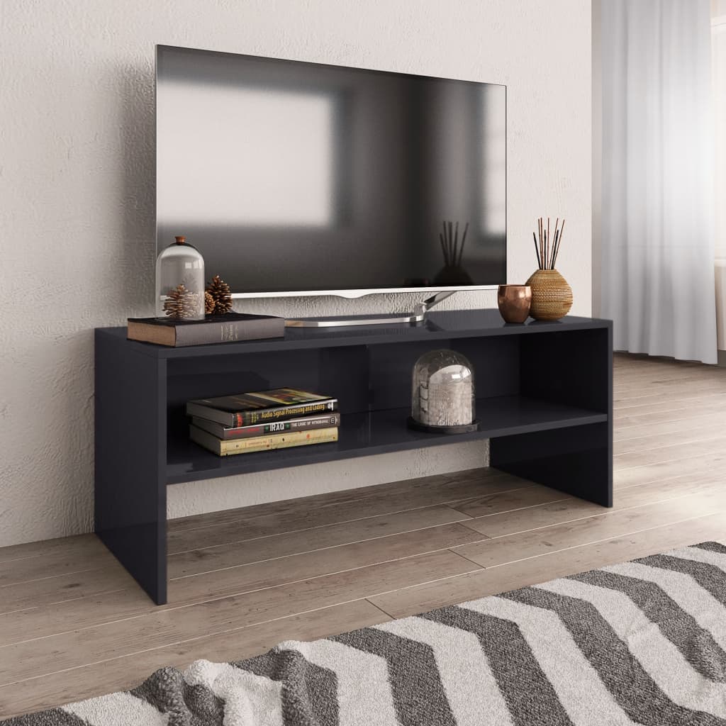 vidaXL TV stolek šedý s vysokým leskem 100 x 40 x 40 cm dřevotříska