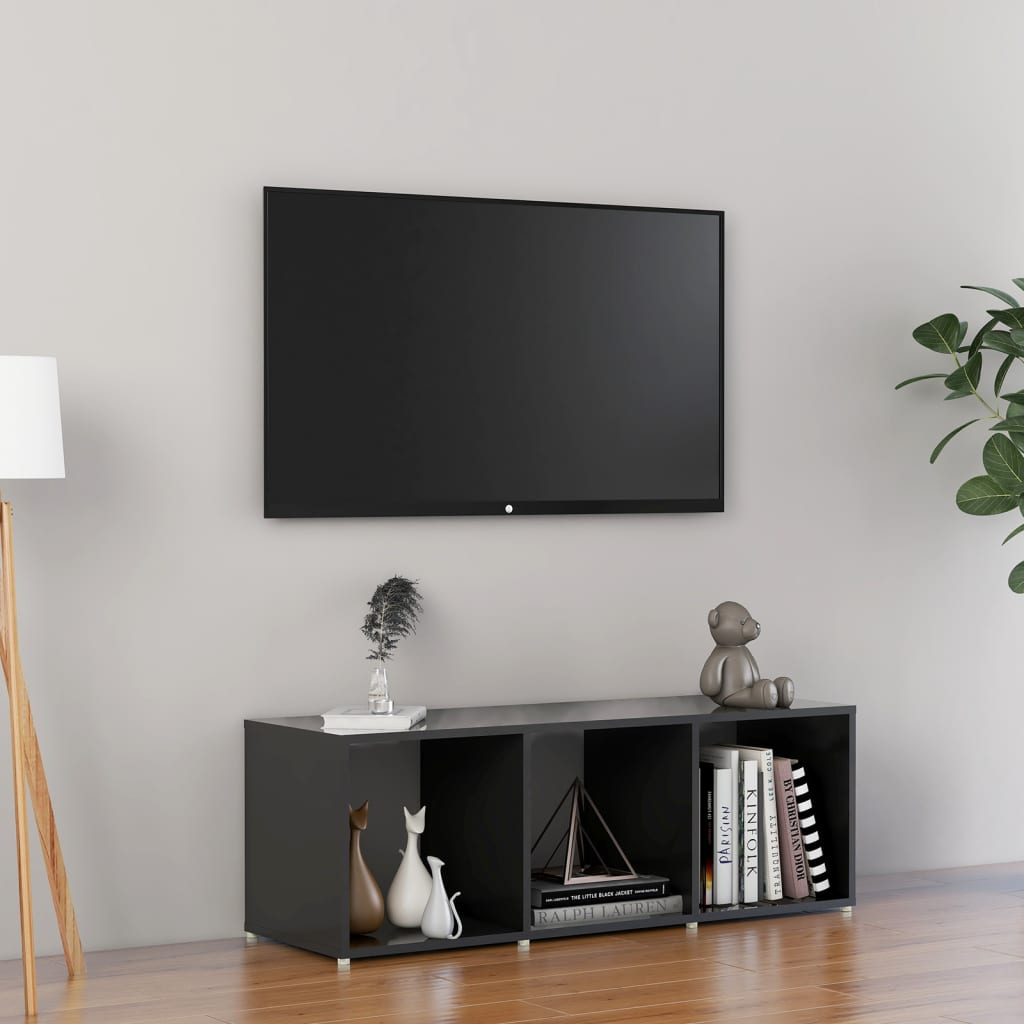 vidaXL TV stolek šedý s vysokým leskem 107 x 35 x 37 cm dřevotříska