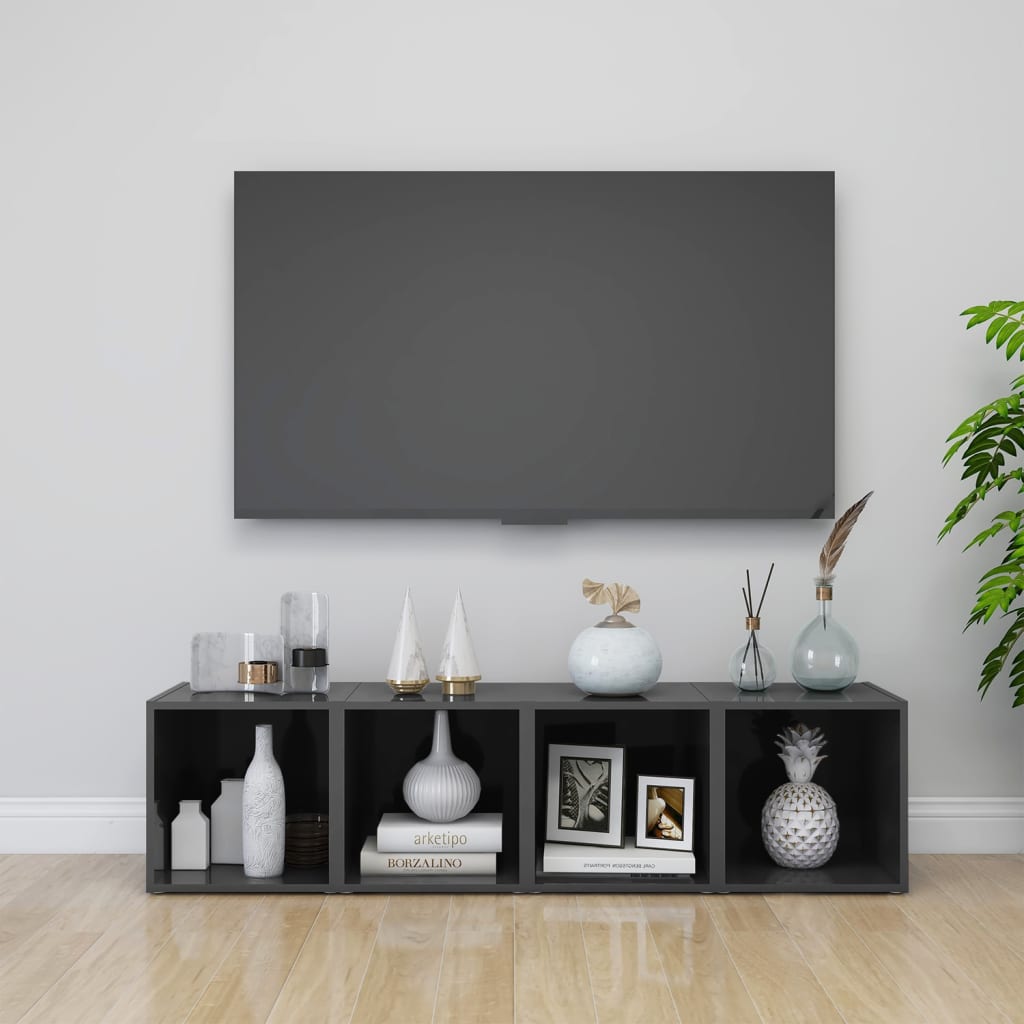 vidaXL TV stolky 4 ks šedé s vysokým leskem 37x35x37 cm dřevotříska
