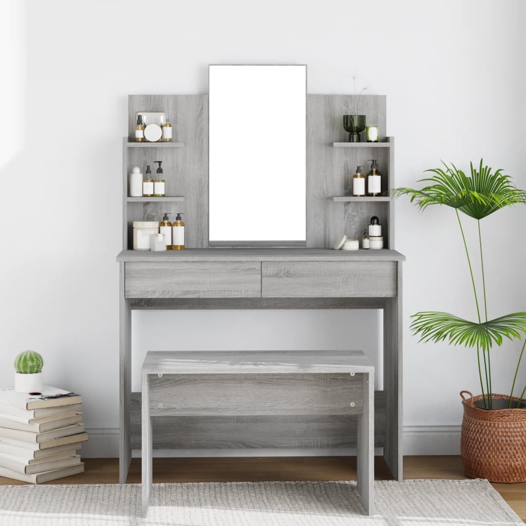 vidaXL Toaletní stolek se zrcadlem šedý sonoma 96 x 40 x 142 cm