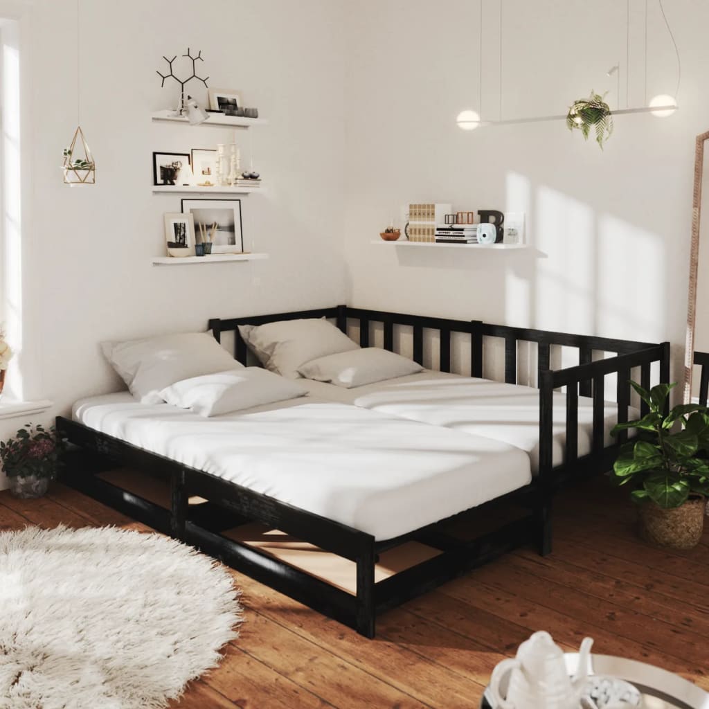 vidaXL Výsuvná denní postel 2 × (90x200 cm) černá masivní borové dřevo