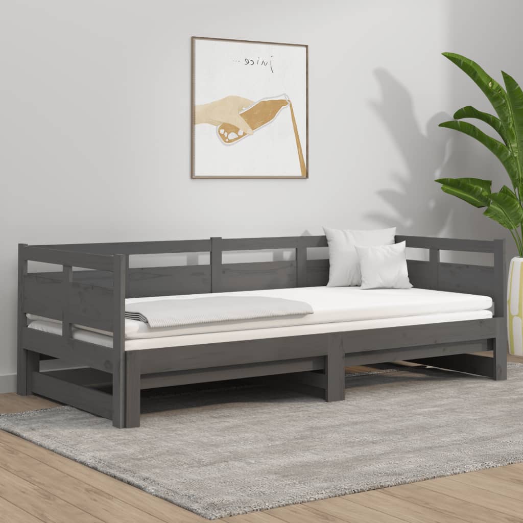vidaXL Výsuvná postel šedá masivní borovice 2x (90 x 200) cm