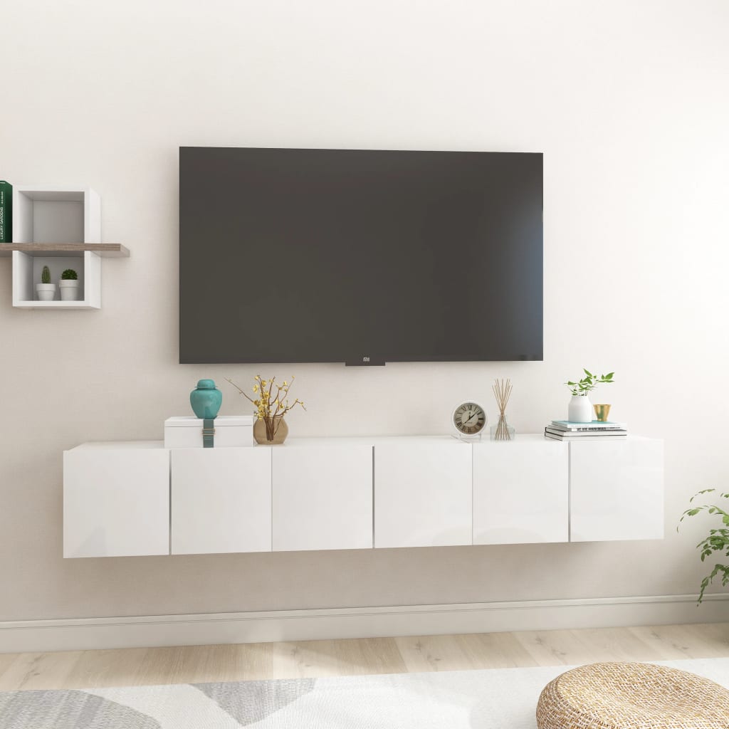 vidaXL Závěsné TV skříňky 3 ks bílé s vysokým leskem 60 x 30 x 30 cm