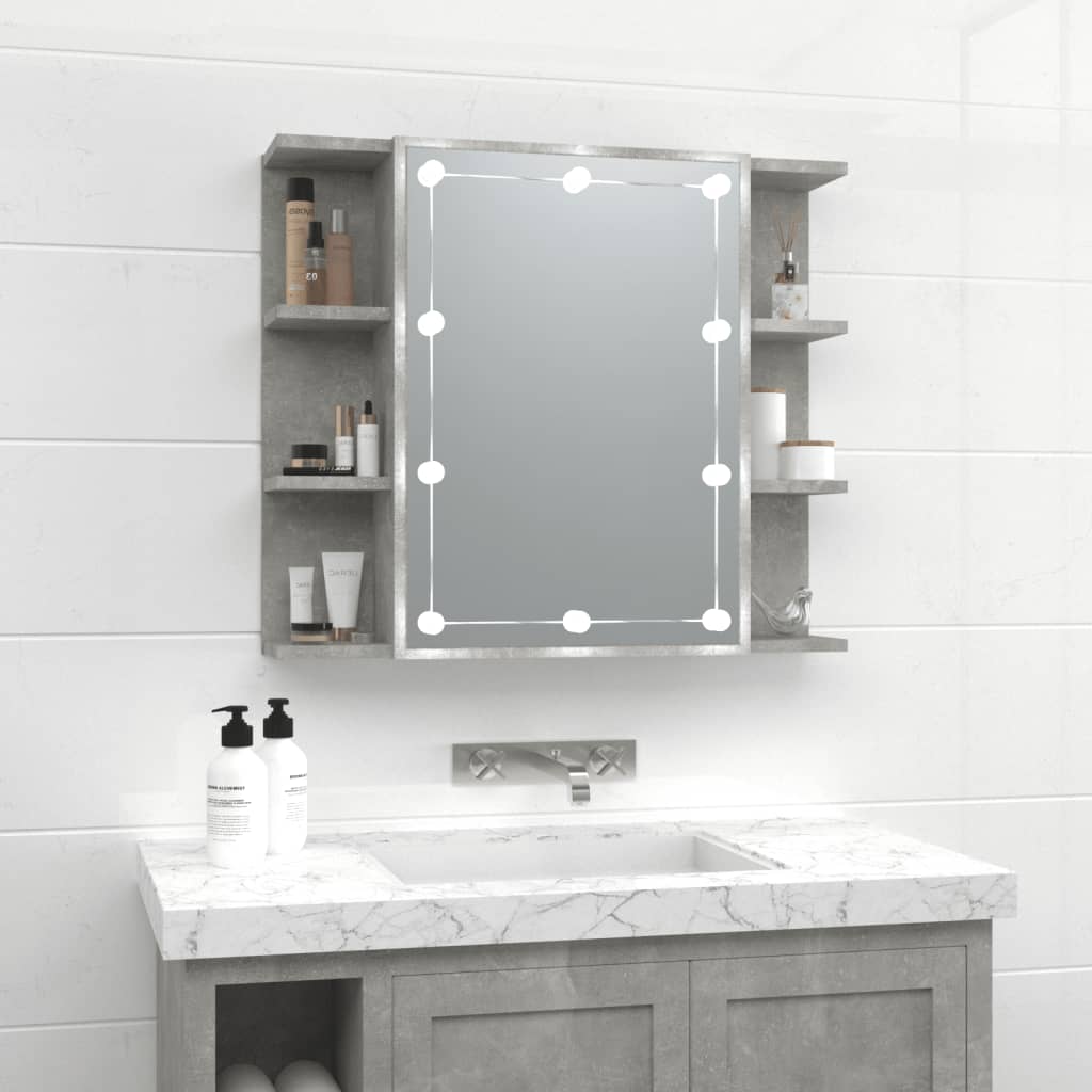 vidaXL Zrcadlová skříňka s LED betonově šedá 70 x 16