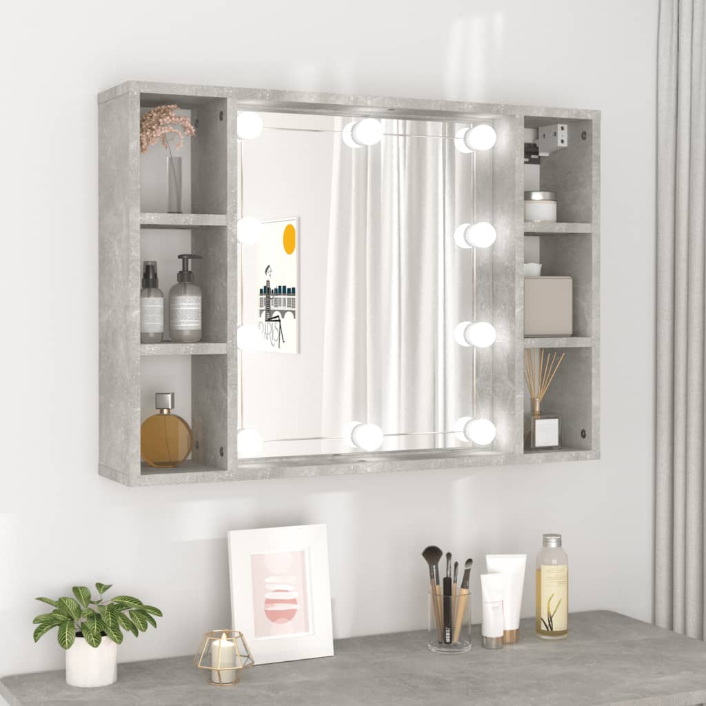 vidaXL Zrcadlová skříňka s LED betonově šedá 76 x 15 x 55 cm