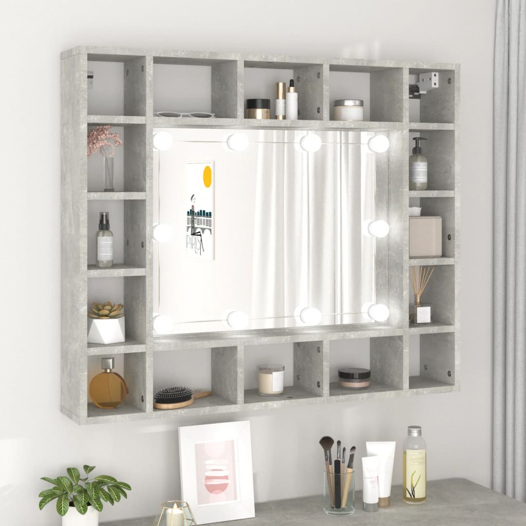 vidaXL Zrcadlová skříňka s LED betonově šedá 91 x 15 x 76
