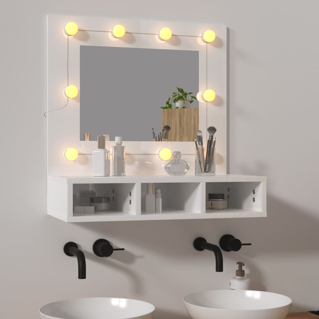vidaXL Zrcadlová skříňka s LED bílá s vysokým leskem 60 x 31