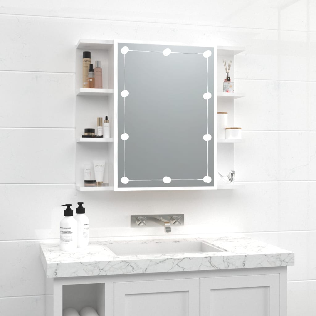vidaXL Zrcadlová skříňka s LED bílá s vysokým leskem 70 x 16