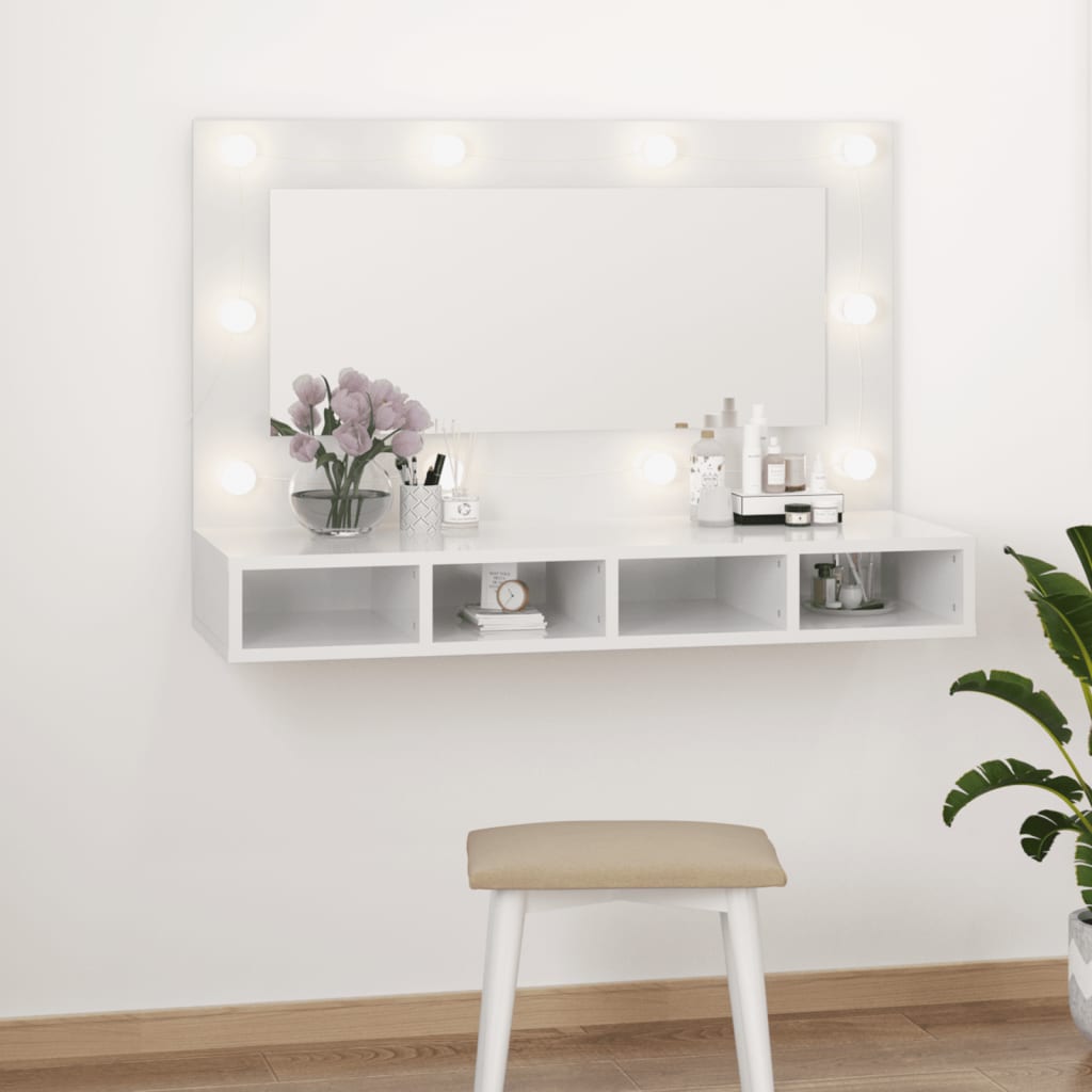 vidaXL Zrcadlová skříňka s LED bílá s vysokým leskem 90 x 31