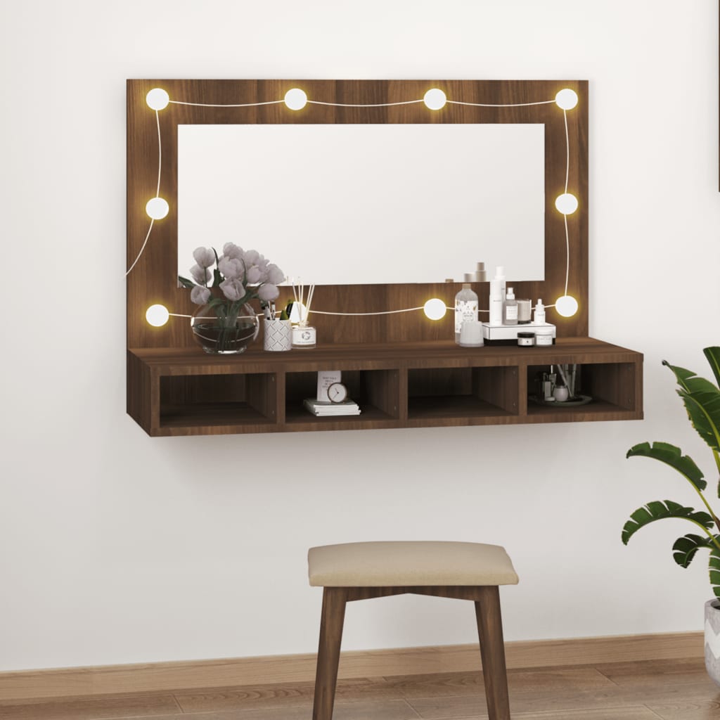 vidaXL Zrcadlová skříňka s LED hnědý dub 90 x 31