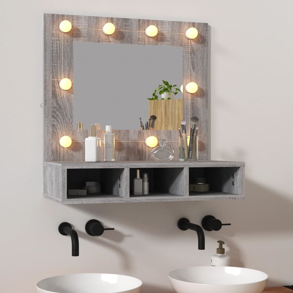 vidaXL Zrcadlová skříňka s LED šedá sonoma 60 x 31