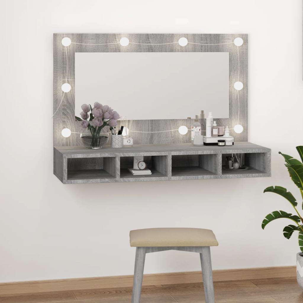 vidaXL Zrcadlová skříňka s LED šedá sonoma 90 x 31
